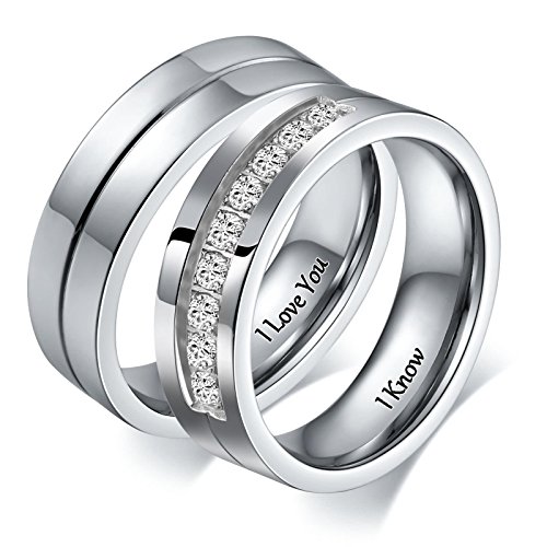 Aeici Stainless Steel Couples Rings Sets Engraved I