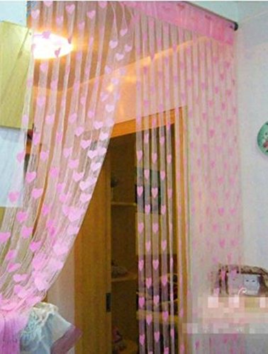 Ramcha Heart 2 Piece Polyester String Door Curtain Set - 6.5ft, Pink