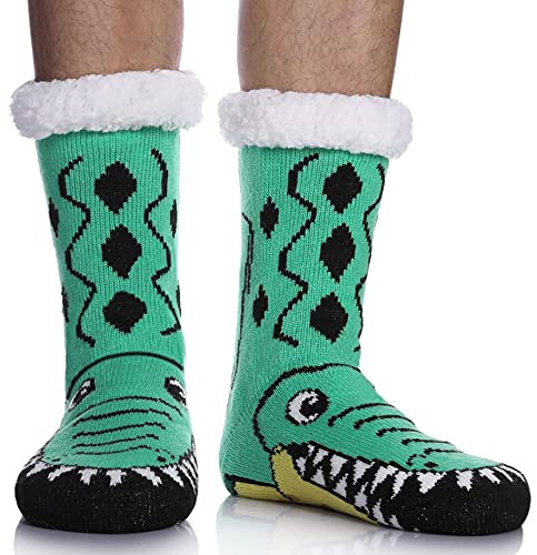 LINEMIN Mens Warm Slipper Socks Soft Cozy Fuzzy Fleece-Lined Winter Non Slip Indoor Christmas Socks