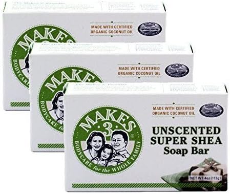 Makes 3 ORGANIC NATURAL BAR SOAP (Unscented) For Sensitive & Dry Skin– EWG Verified Product – Handcrafted, Paraben and Chemical Free, 4 Oz (Pack of 3)