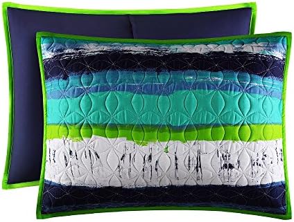 Five Queens Court Cameron Watercolor Stripe Quilted Sham, Standard/Queen, Teal