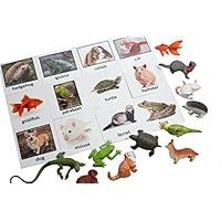 Montessori Pet Animal Match - Miniature Pet Animal Toy Figurines with Matching Cards - 2 Part Cards. Montessori Learning Toy, Language Materials Busy Bag Activity