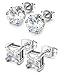 Besteel 2 Pairs Stainless Steel Mens Womens CZ Stud Earrings Pierced Earrings White 20G 8mm