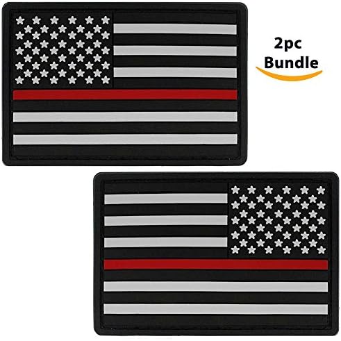 Bundle Thin Red Line American Flag PVC Patch - SWAT Style Patch: Black and Silver Flag with a Red Line - 3" x 2"