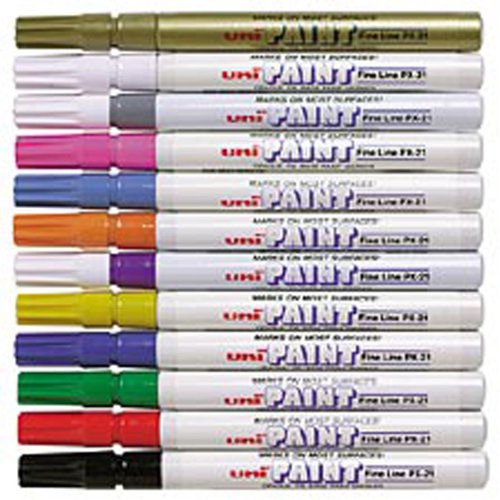 Uni-Paint Markers, Medium Point, Assorted Colors, 12-Count