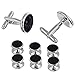 Areke Tuxedo Mens Cufflinks And Studs Set For Formal Shirts Business Wedding With Shiny Silver Trimming Style Set of 8