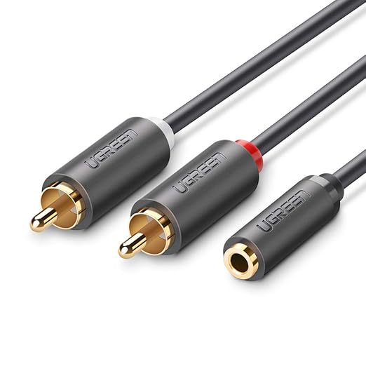 UGREEN 10561 Stereo Audio Y Kabel 3.5mm Klinke Buchse Mikrofon auf 2 Cinch Klinke Stecker Vergoldete für Handy, MP3, Tablet, 