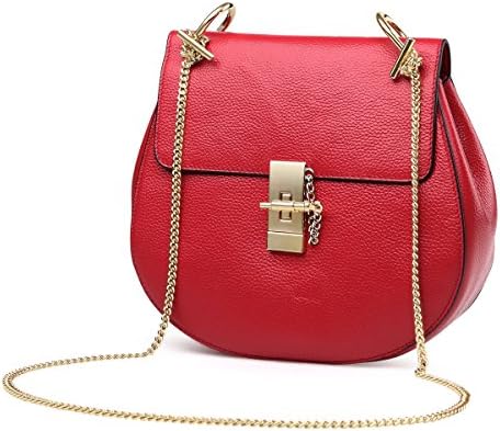 2017 Fashion Women Genuine Leather Piggy Bag Crossbody Handbag Gold Chain Metal Strap Purse Red