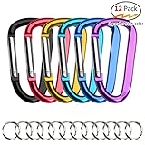 Walsilk 12 Pack Aluminum Carabiner Key Chain,D Shape Improved Durable Spring-loaded Gate Carabiners Clips Hook,Perfect for Camping,Hiking,Traveling,Fishing