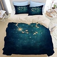 TARTINY Beige Duvet Cover Set, Constellation of Aquarius, Decorative 3 Piece Bedding Set with 2 Pillow Shams