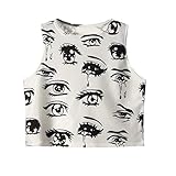 EFINNY Women Cry Eyes Pattern Sleeveless Shirt Scoopneck Short Crop Top US2