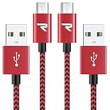 RAMPOW USB Micro Cable, Samsung Charging Cable [2-Pack, 3.3ft] Nylon Braided Micro USB Cables/Android Cable - Compatible with Galaxy S7/S6, Sony, HTC, Motorola, PS4 and More - Red