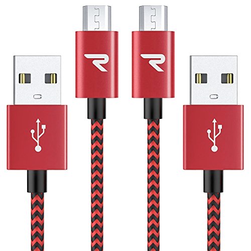 RAMPOW USB Micro Cable, Samsung Charging Cable [2-Pack, 3.3ft] Nylon Braided Micro USB Cables/Android Cable - Compatible with Galaxy S7/S6, Sony, HTC, Motorola, PS4 and More - Red