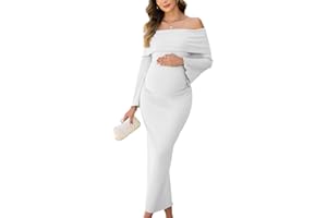 AISWI Off The Shoulder Maternity Dress Bell Sleeves Ruched Bodycon Maxi Elegant Pregnancy Dresses Baby Shower Photoshoot