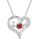 Moissanite and Sapphire/Ruby/Emerald Love Heart Necklace for Women, Solid 925 Sterling Silver, 16"/18"/20" Adjustable, Valentines Birthday Anniversary Christmas Romantic Jewelry