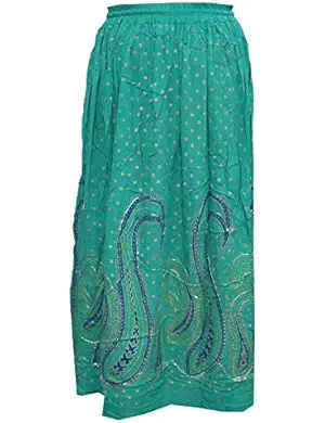 Mogul Womens Skirt Sequin Paisley Printed Hippie Gypsy Beach Skirts S/M