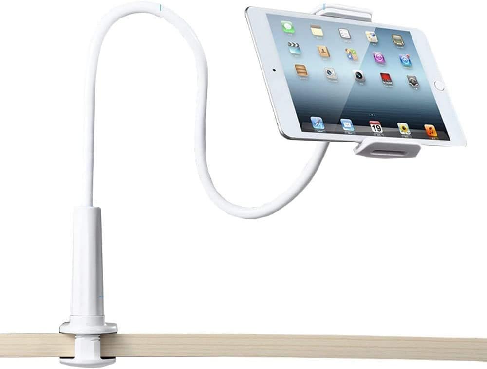 Enllonish Gooseneck Cell Phone Stand, Universal Cell Phone & Tablet Holder : 360 Flexible Arm Lazy Clamp Mount Bracket Bed for 4-10.5 Inches Apple or Android Devices, 32in Overall Length (White