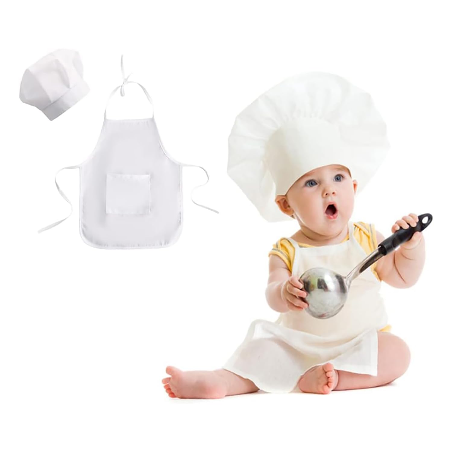 Moonlove 2pcs Baby Chef Costume Set, Apron & Chef Hat, For Newborn Infant Boys Girls, Photography Photo Props Outfits Hat + Apron