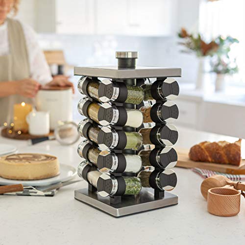 Orii 20 Jar Spice Rack with Spices Included Tower Organizer for