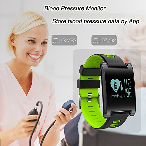 kingkok Blood Pressure Monitor Touch Screen Personal Fitness Tracker Waterproof Pedometer Heart Rate Activity Tracker Watch [Green]