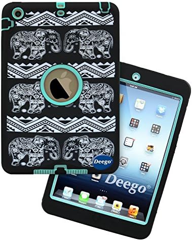 iPad Mini Case, Adela Shop 3in1 Shockproof Hybrid Case Hard Cover Pc+Silicone Full Body Protective High Impact Defender Cover For iPad Mini/ iPad Mini 2/ iPad Mini 3 (Elephant Aqua)