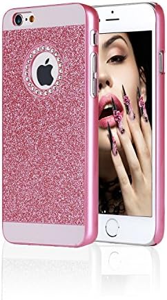IPhone 7 Case, OLVOO Luxury Hybrid PC Hard Shiny Bling Glitter Sparkle with Crystal Rhinestone Cover Case for iPhone 7- (Pink)