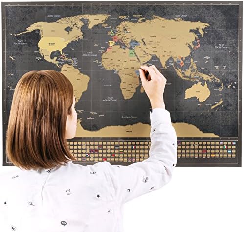 Scratchable World Map with Flags / Personalized Travel Tracker Poster / Remember and Share Your Adventures / Unique Design by ENNO VATTI (Deluxe)