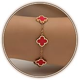 CORSMGSE 18K Gold Plated Clover Lucky Bracelet for Women Gold White Black Pink Green Red Blue Adjustable Double Sided Flower Four Leaf Link Bracelets Trendy Jewelry Gifts for Women Men