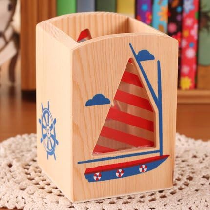 Wood Desk Organizer Office Supplies Organizer,Pen Holder Sailboat