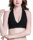 Camellias Women's Unpadded Sexy Strappy Halter Bralette Bustier Floral Lace Crop Top Sheer Bra