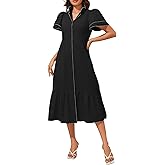 Kedera Women Maxi Petal Sleeve Button Down Dress Cover Ups Beach Dresses Ruffle Stand Collar Casual Dress