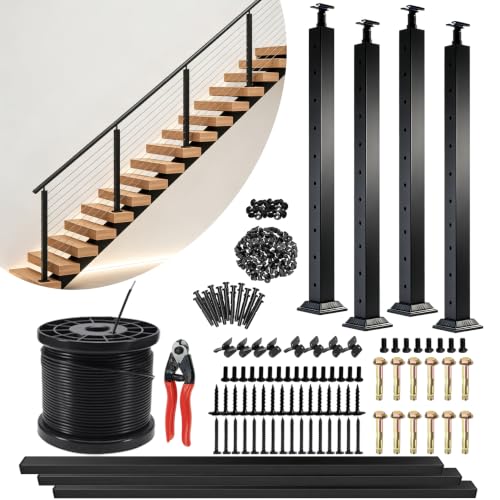 12-20FT Complete Cable Railing System 36" Stair Railing Posts with Handrail