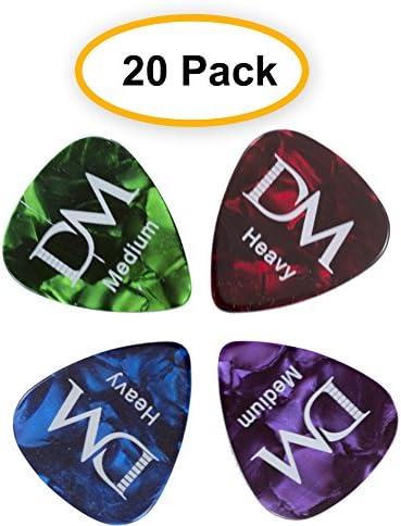 Guitar Picks With FREE Pick Holder (20 Pack) Medium And Heavy Gauge Variety Pack By DigiTrade Music