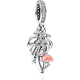 Doyafer Coconut Pink Coral Flamingo Pendant 925 Sterling Silver Charms Fit Women's Bracelet Necklace Charm Birthday Gift for Family Friends