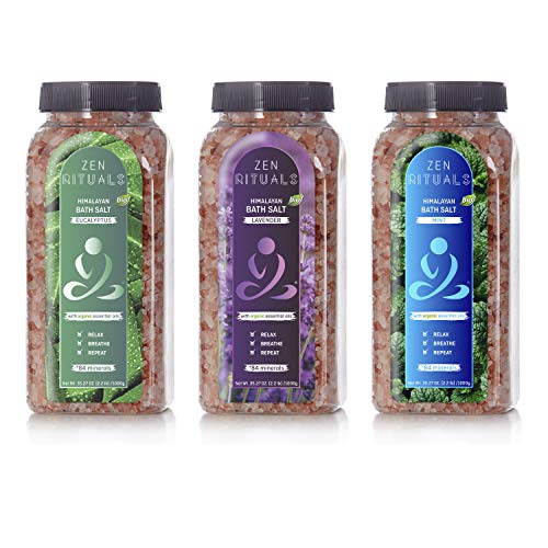 Zen Rituals Bath Salt Set – Organic Lavender Pink Himalayan Salt, Mint Pink Himalayan Salt With Minerals and Eucalytus Pink Himalayan Salt With Minerals – Bundle Pack 3 Bottles, 6.6 lbs