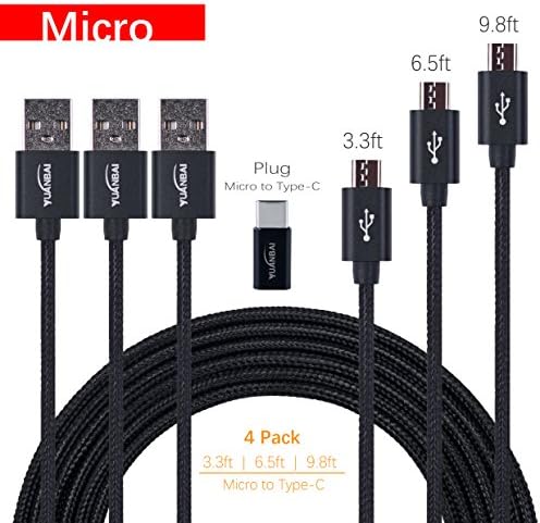 YUANBAI Micro 2.0 USB Cable(3.3ft/6.6ft/9.9ft)and Adapter Type-C to USB female connector, High-Speed A Male to Micro B