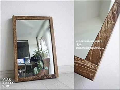 Amazon Co Jp オールドチークフレームミラー壁掛60 レトロ 天然木 ハンドメイド 鏡 手作り 古木フレーム 総無垢 壁掛けミラー 幅40cm X 縦60cm X 奥5cm ホーム キッチン
