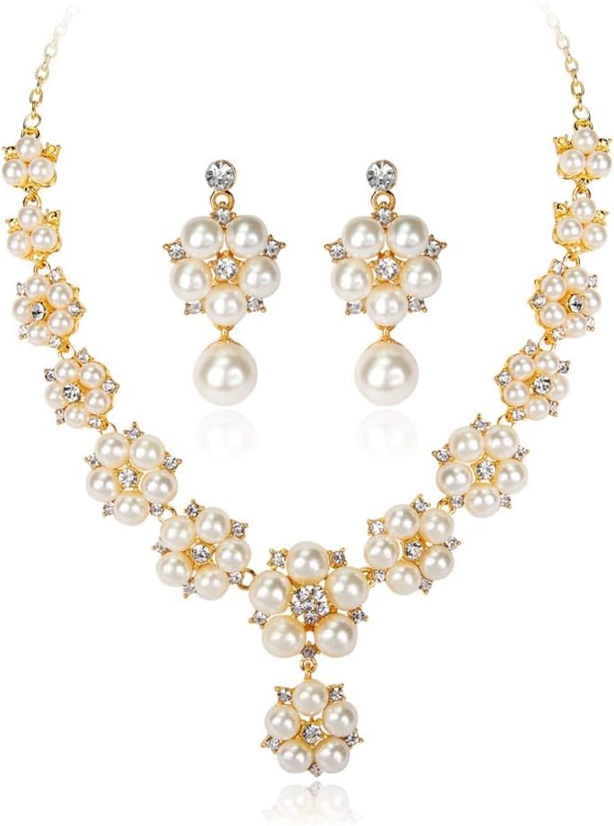 TOFBS Pearl Necklace Earrings Jewellery Set for Women Girls Bridal Jewelry Set Pearl Choker Set Weddings Party Birthday Anniversary Christmas Mothers Day Valentine's Day Gifts (#6)