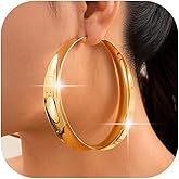 Chunky Hoop Earrings for Women,Exaggerated Large Hoop Earrings 80MM Trendy Lightweight Big Wide Post Thick Hoop Earrings Prom Jewelry