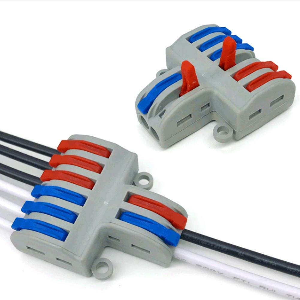 Spring Lever Terminal Blocks,5pcs 2 in 6 Out Reusable Terminal Blocks Electric Wire Cable Connectors 250V-4KV,32A,7KW