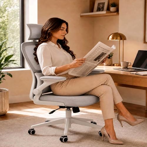 Laruno Cadeira de Escritório Presidente Madri Ergonômica Giratória Reclinável com Apoio de Pés Cadeira Gamer Diretor Suporte Lombar Estofada Braço Articulado Conforto Premium Suporta até 200kg