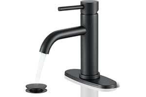 Black Bathroom Faucet, WINKEAR Single Hole Bathroom Faucet with Pop-up Drain and Flexible Hoses, Single Handle Faucet for Bathroom Sink, Vanity, RV, Modern Farmhouse, Suitable for 1 Hole or 3 Hole