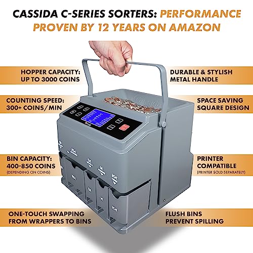 Cassida C300 Professional USD Coin Counter, Sorter and Wrapper/Roller