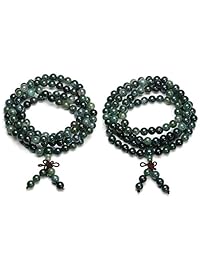 Jovivi - Pulsera elástica con 108 cuentas de oración Mala de ágata musgo natural, 0.236 in, 0.315 in
