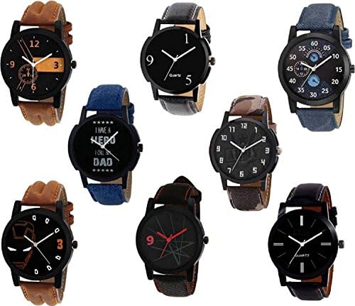 NUBELA Multi Colour Dial Stylish Analog Leather Belt Watches Combo for Men and Boys