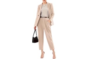 EXLURA Women's Business Blazer and High Elastic Waist Pant Suit Set Loose Fit Casual Fall Winter 2 Piece Suits for Work