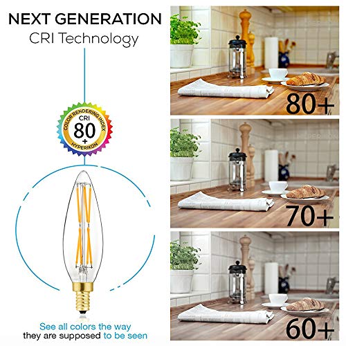 E12 Edison 8W LED Bulb, 100 watt Equivalent Candelabra Dimmable Chandelier Light Bulbs 2700K