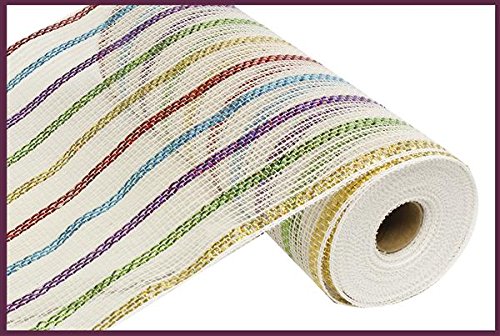 10" Wide Cotton Poly Deco Mesh Stripes White, Red, Green, Purple, Blue, Gold (10 Yards)