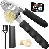 GORILLA GRIP Garlic Press and Peel Set, Heavy Duty Mincer Tool, Large Ergonomic Handle, Easily Mince and Crush Garlics, Ginge
