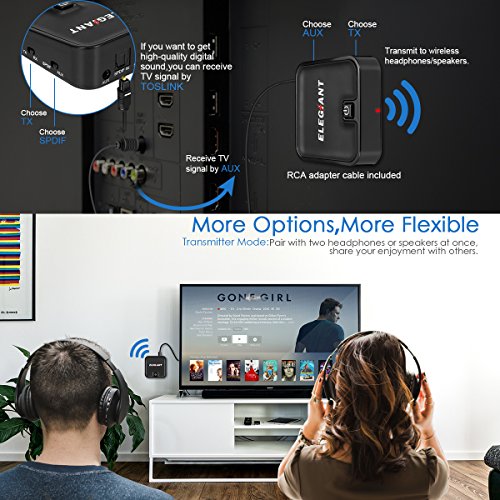 Bluetooth Transmitter Receiver,ELEGIANT apt-X Low Latency 2-in-1 Bluetooth Audio Transmitter Receiver V4.1 with 3.5mm Stereo Output for PC/TV/Car Stereo Audio System/Bluetooth Speakers Headphone - Thumbnail 3